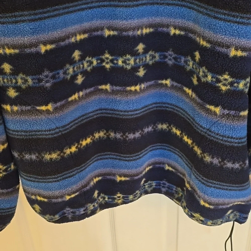 Lands' End Men's Pull over 1/4 Zip Polartech Sweater Print Blue Green Size Large - Picture 4 of 16